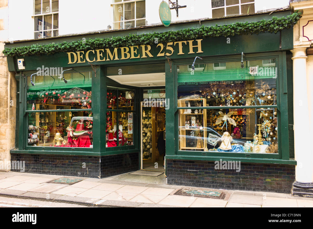 A specialist shop in Bath devoted to Christmas decorations and associated goods Stock Photo
