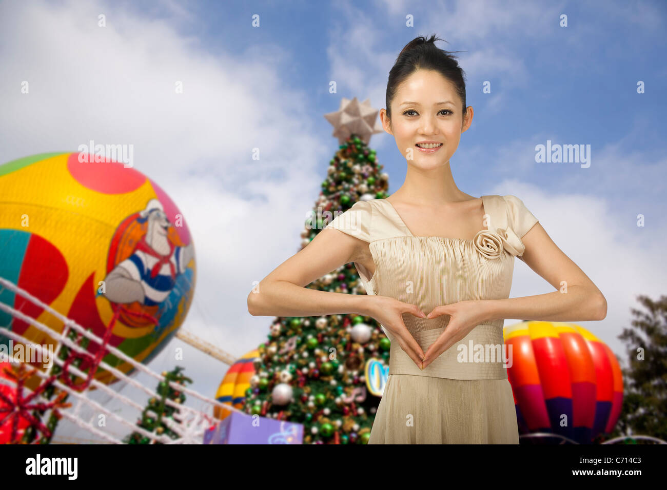 Computer-generated woman and background Stock Photo