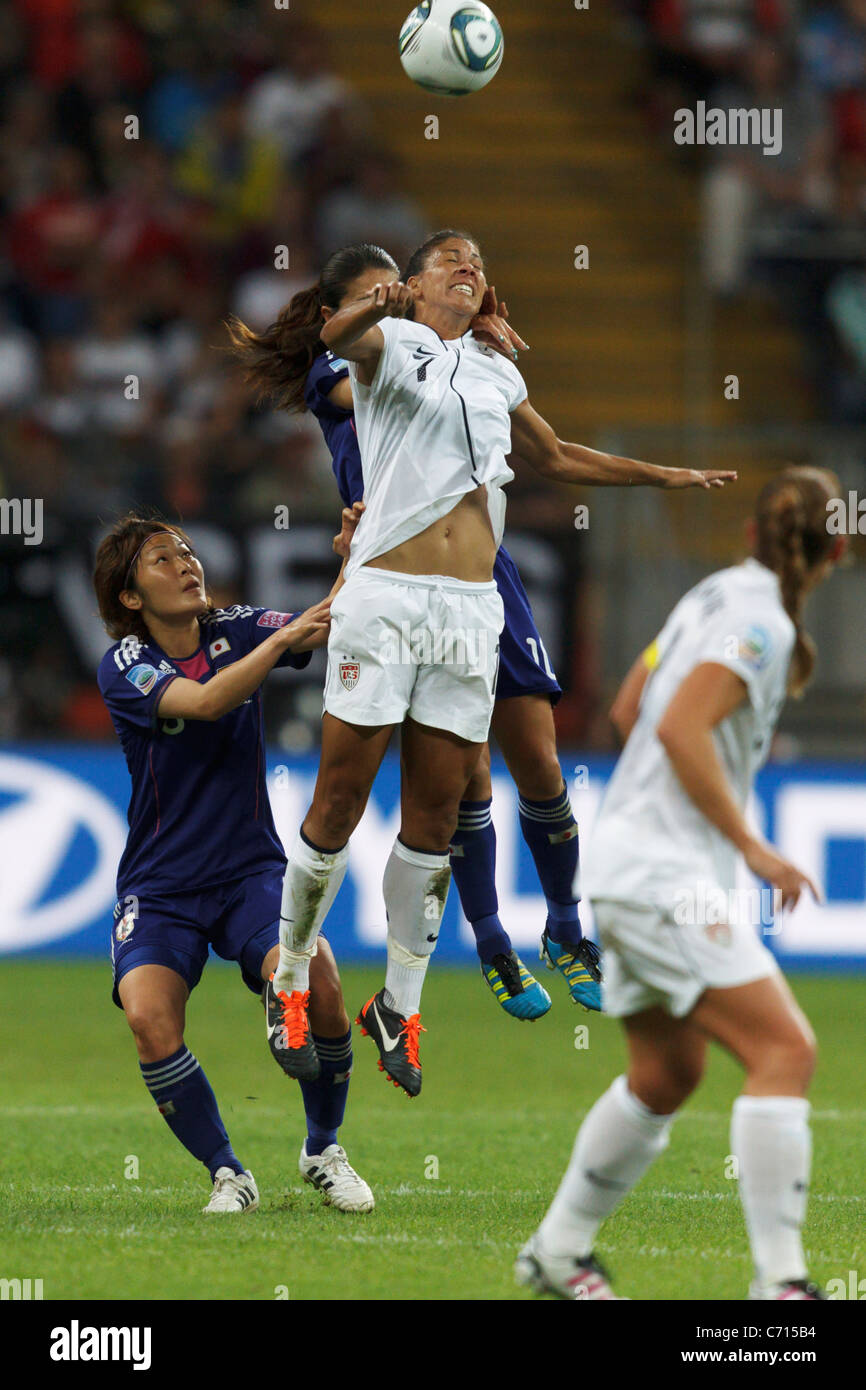 Shannon Boxx of the United States (7) jumps for a header during the FIFA Women's World Cup final against Japan July 17, 2011. Stock Photo