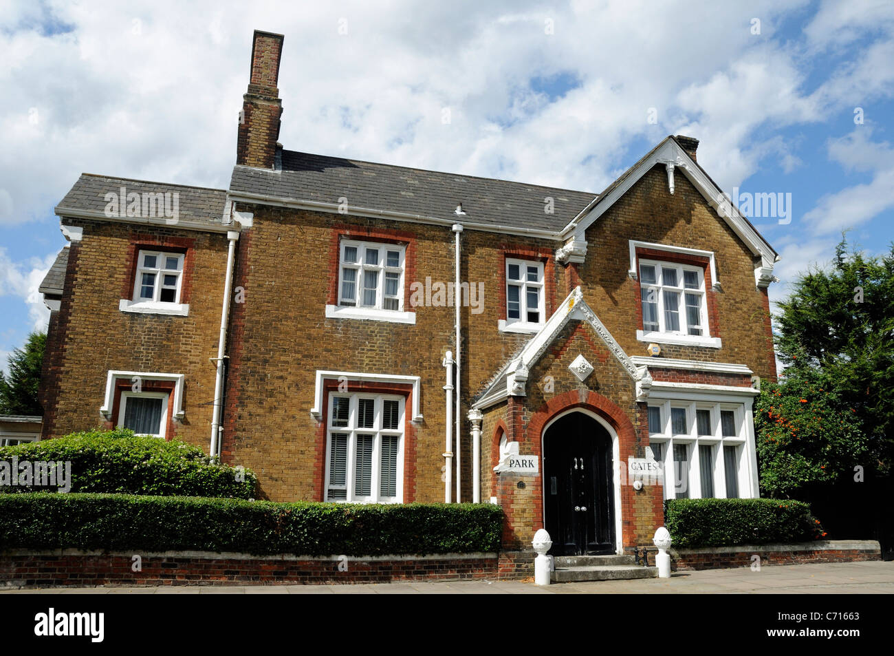 Park Gates a detached brick built Gothic style mid Victorian house with gable The Green richmond upon Thames Surrey England UK Stock Photo