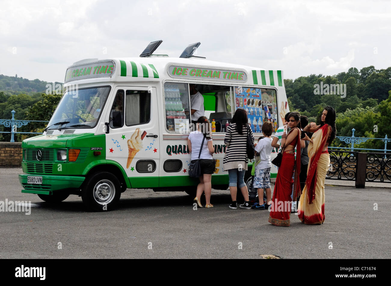 Queue of people at ice cream van Alexandra Palace London England UK Stock Photo
