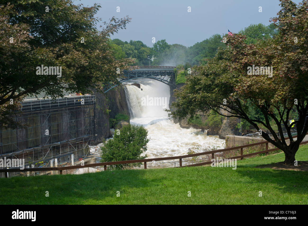 Thousands of gallons of water cascade over the Great Falls of the Passaic River in Paterson, NJ Stock Photo