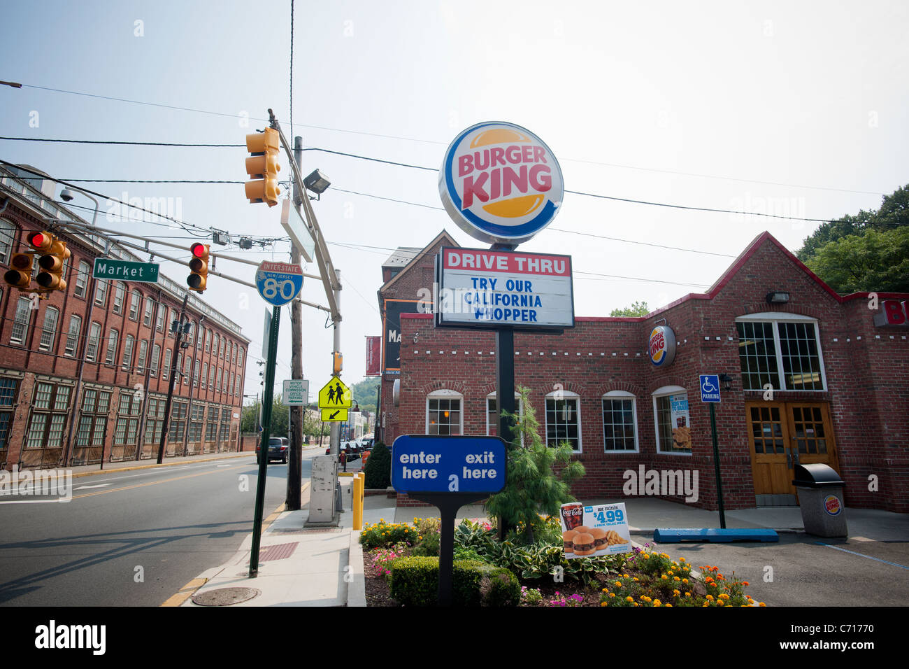A Burger King restaurant in the Great Falls Historic District in Paterson, NJ Stock Photo