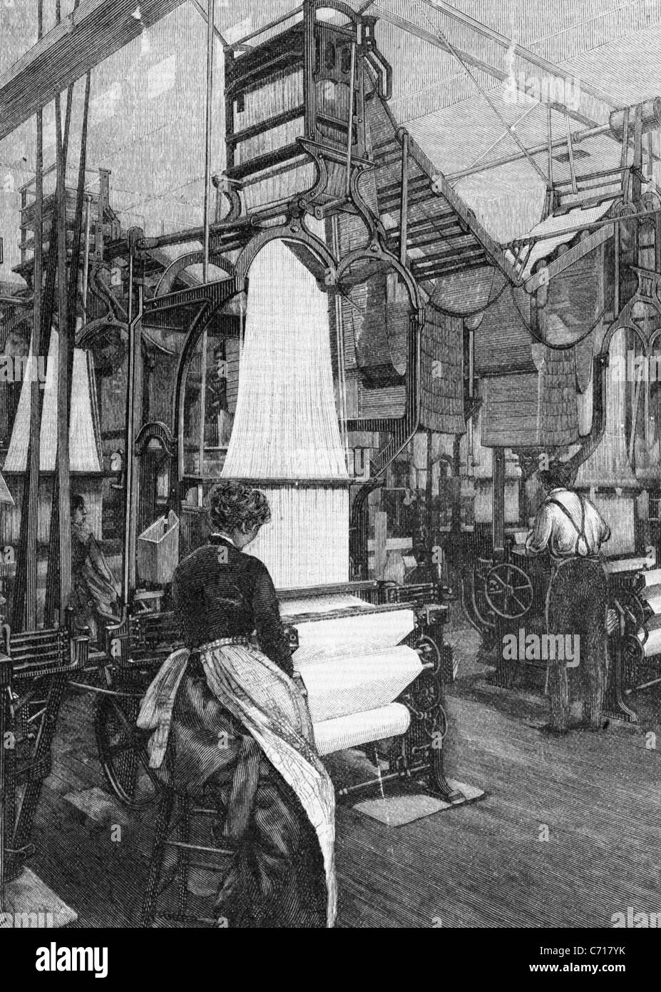 POWER LOOM WEAVING in England in the 1850s Stock Photo Alamy