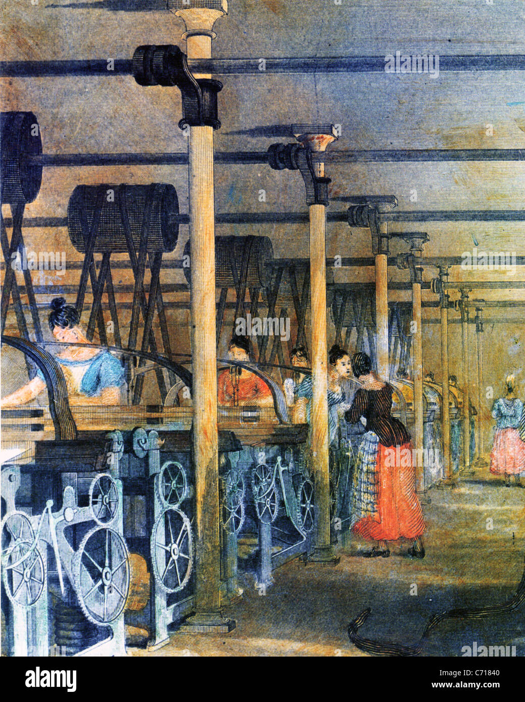 ENGLISH TEXTILE SPINNING MILL about 1830 Stock Photo