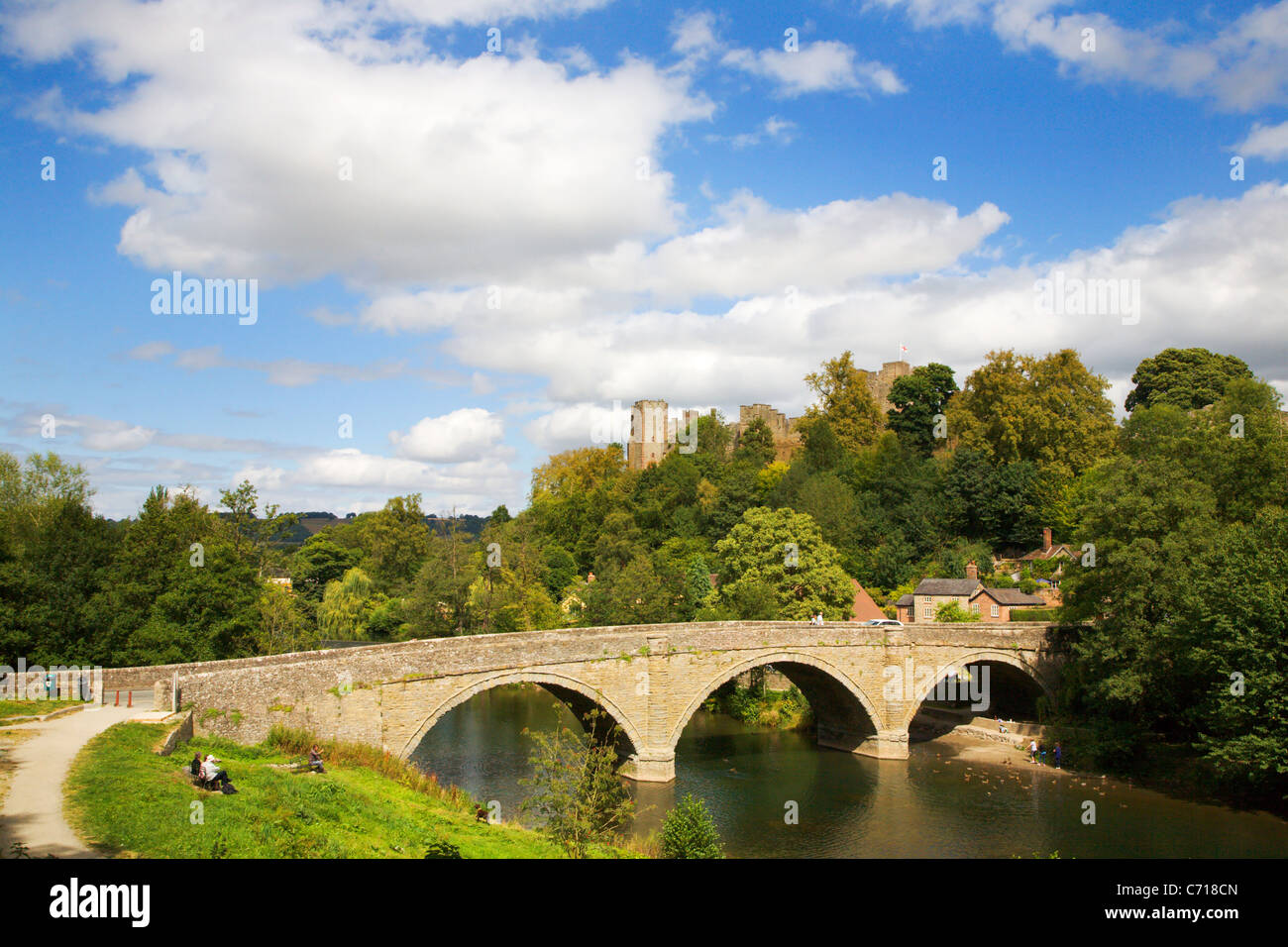Dinham Bridge over The Teme and Ludlow Castle Ludlow Shropshire England