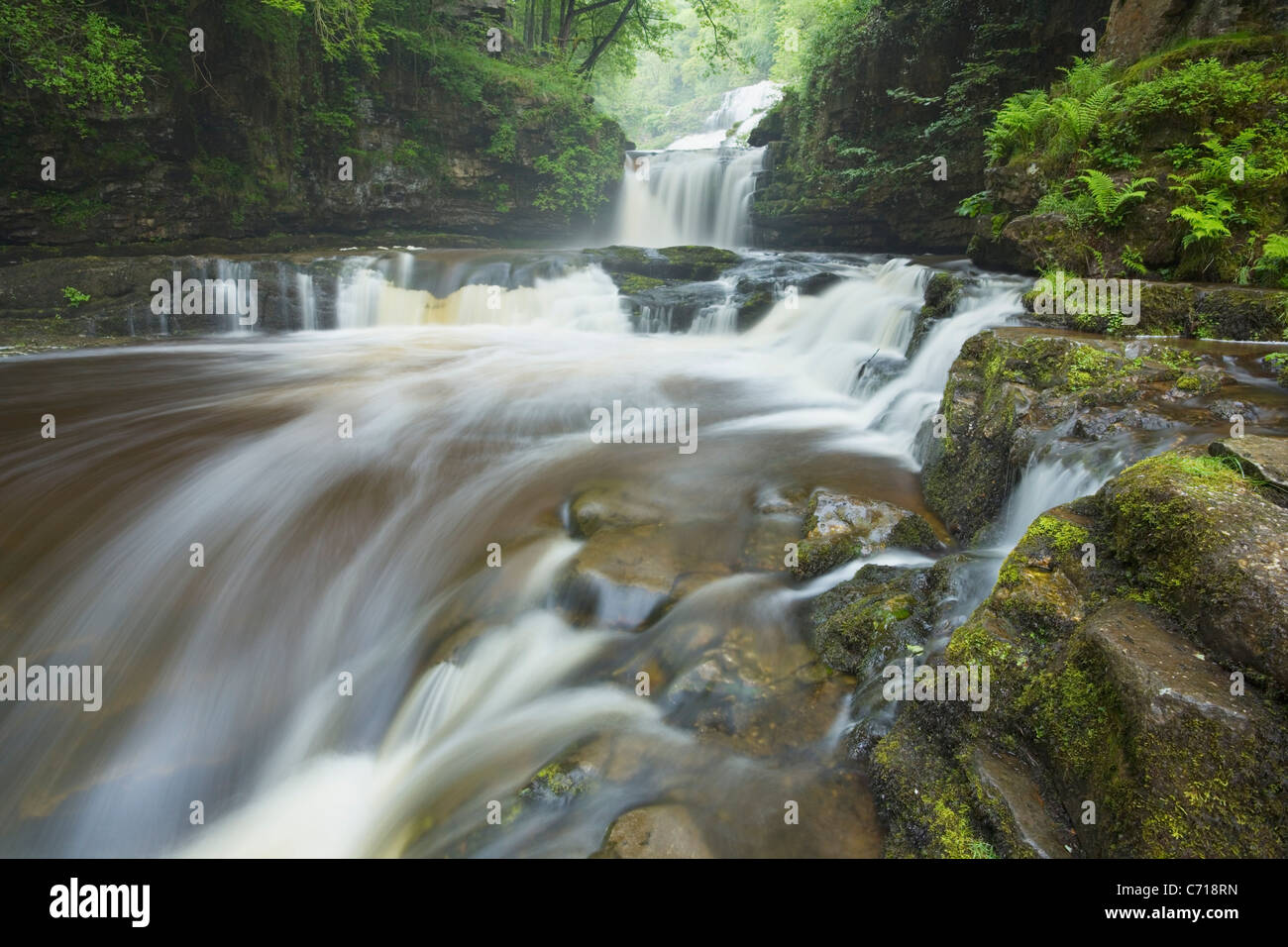 Sgwd Isaf Clun-gwyn Waterfall. Near Ystradfellte. Brecon Beacons National Park. Powys. Wales. UK. Stock Photo