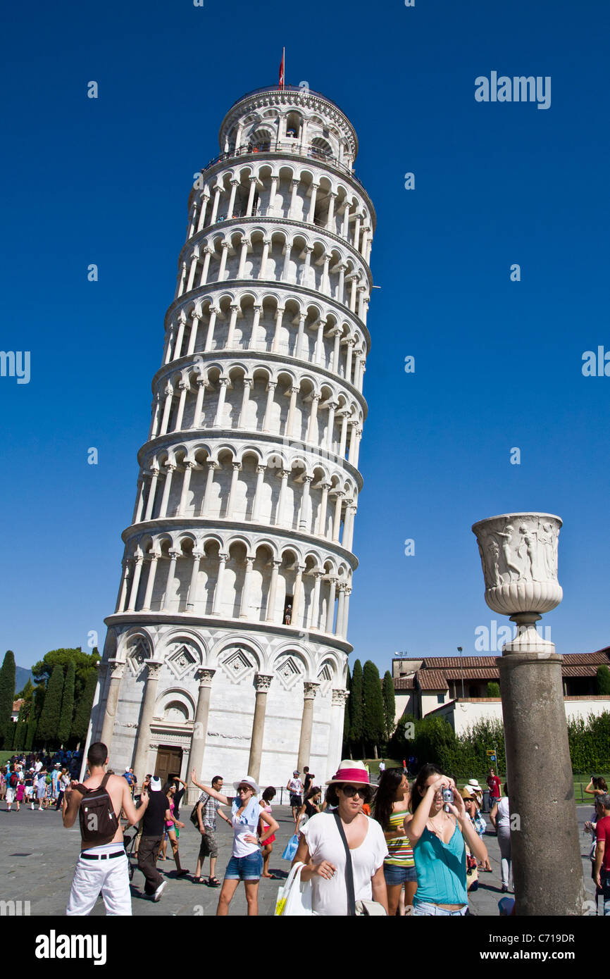 Tourists around the famous Leaning tower of Pisa Stock Photo