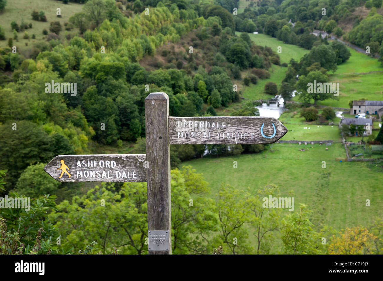 Sign for the Monsal trail, The Peak District National Park UK Stock Photo