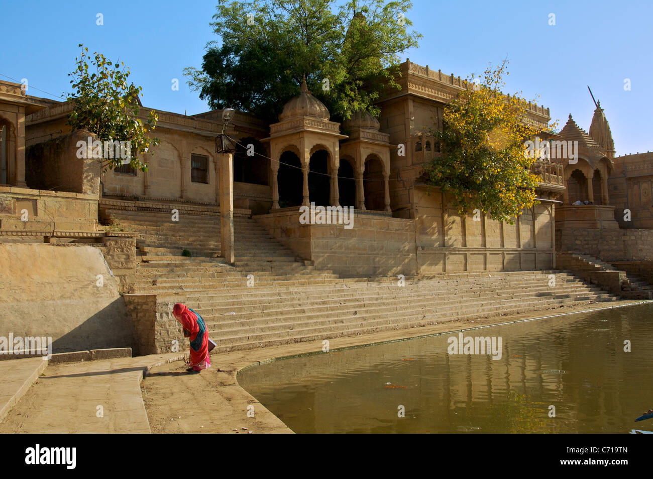 Ghat at Gadi Sagar Jaisalmer Western Rajasthan India Stock Photo