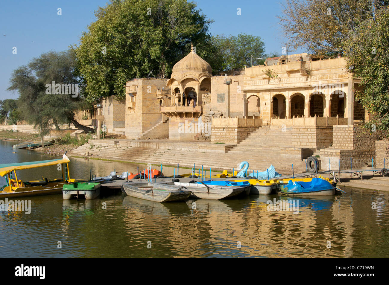 Ghats at Gadi Sagar Lake Jaisalmer Western Rajasthan India Stock Photo