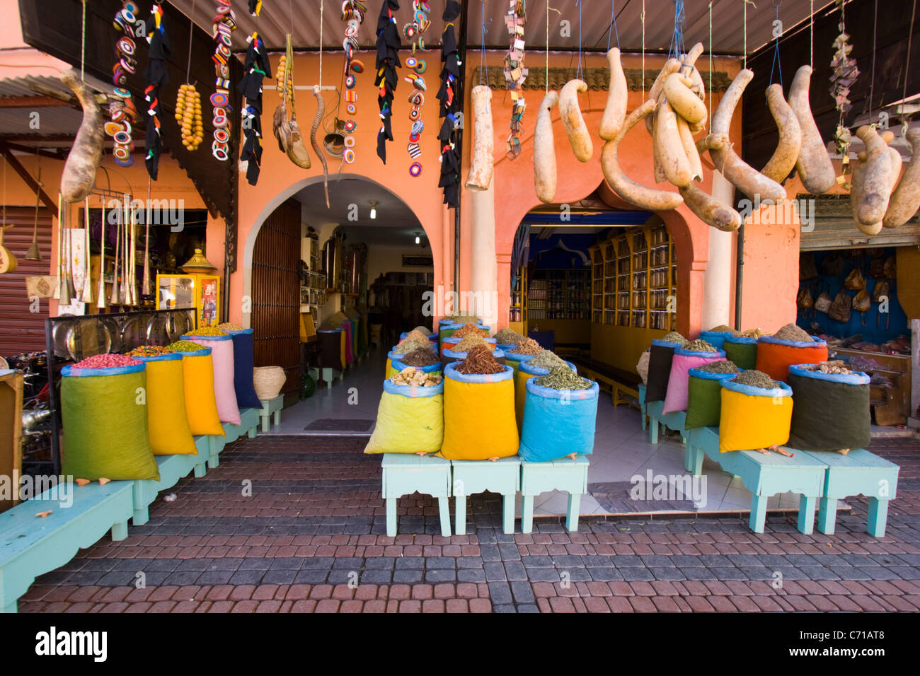 Spices shop in the souk of Marrakech, Morocco Stock Photo