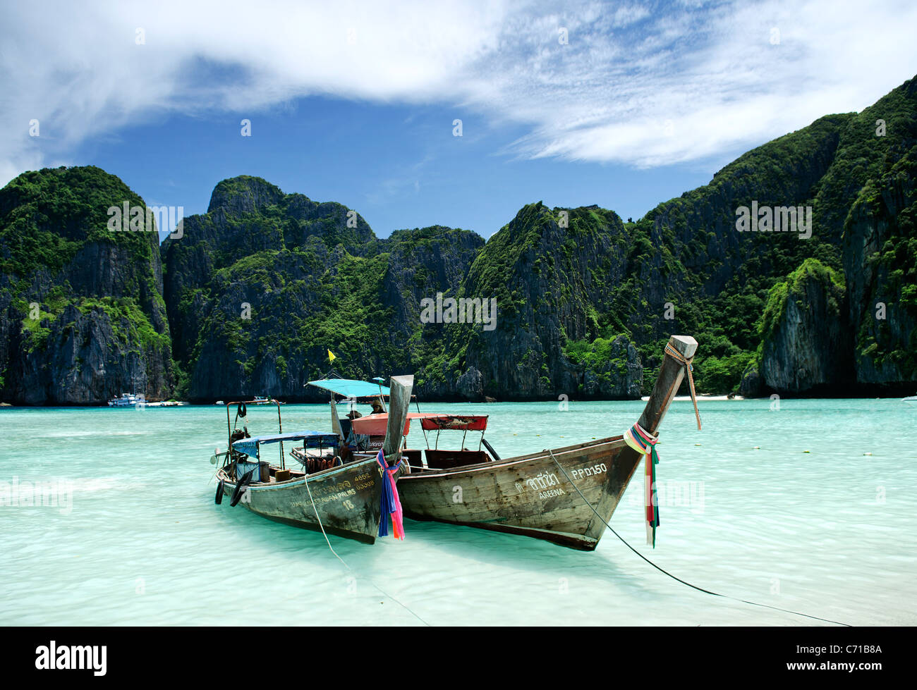 boats in ko phi phi island thailand Stock Photo