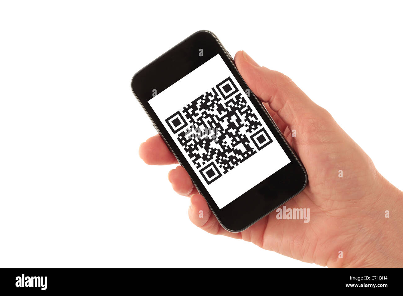 Smart Phone with QR Code (fictitious) Stock Photo