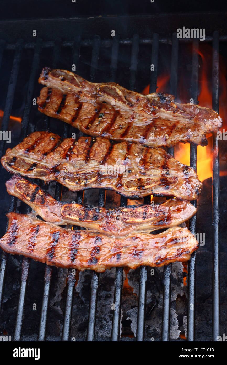 Ribs grilling over a fire Stock Photo Alamy