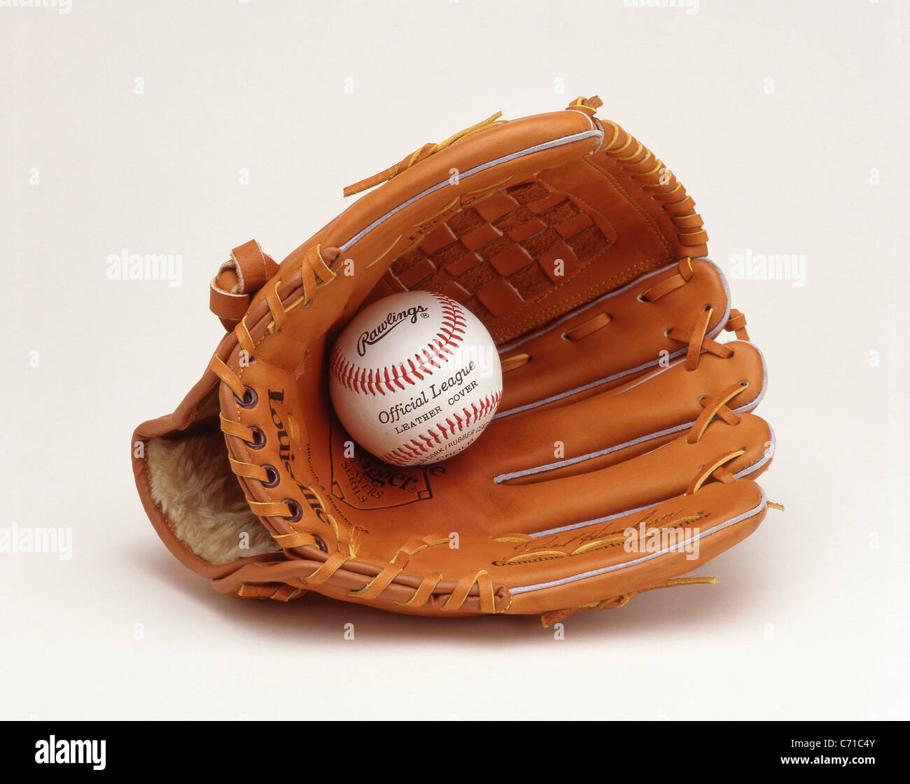 'Louisville Slugger' baseball mitt and ball, New Orleans, Louisiana, United States of America Stock Photo