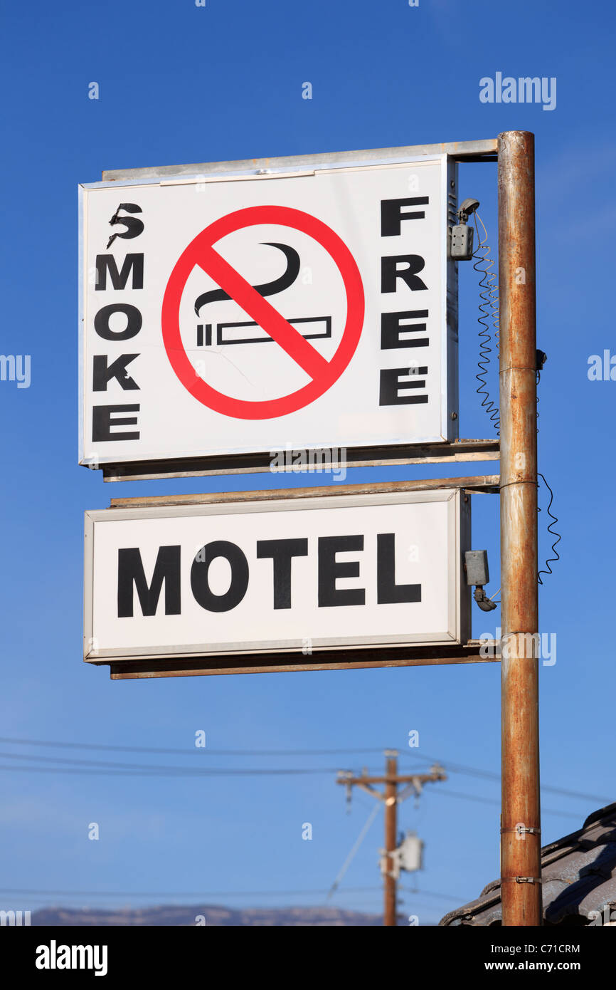 A motel sign advertising smoke free. Stock Photo