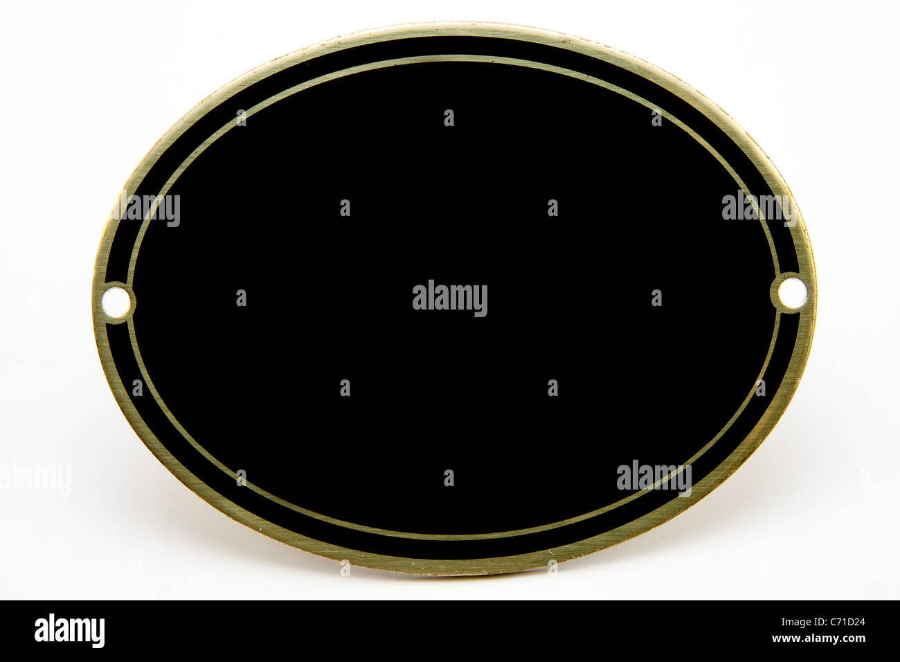 Black and gold blank oval medallion on isolated white background Stock Photo