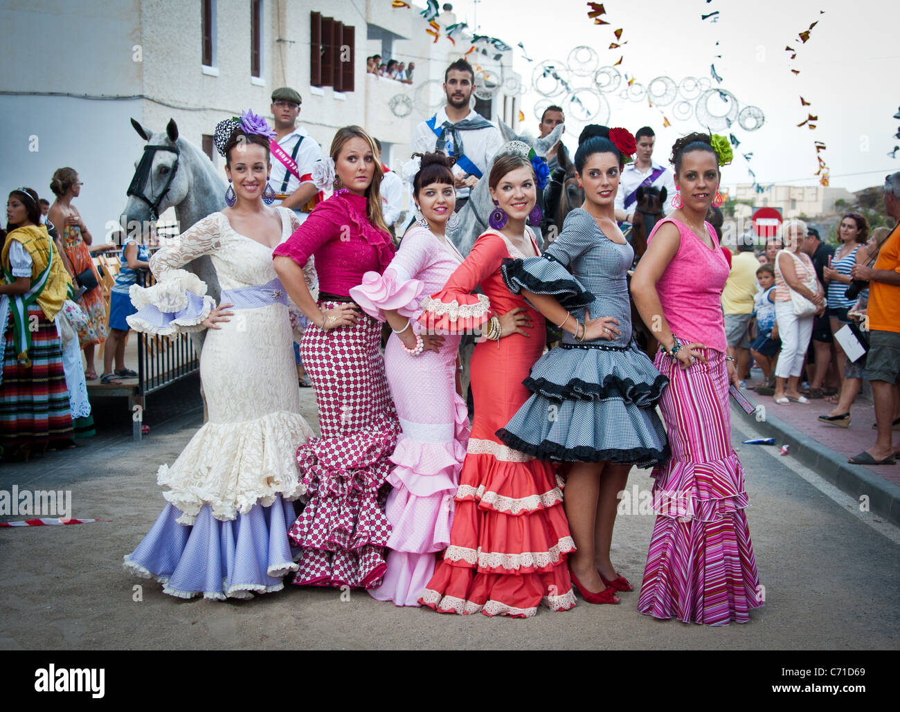 Spanish girls in traditional costume, Mojacar, Almeria, Spain Stock
