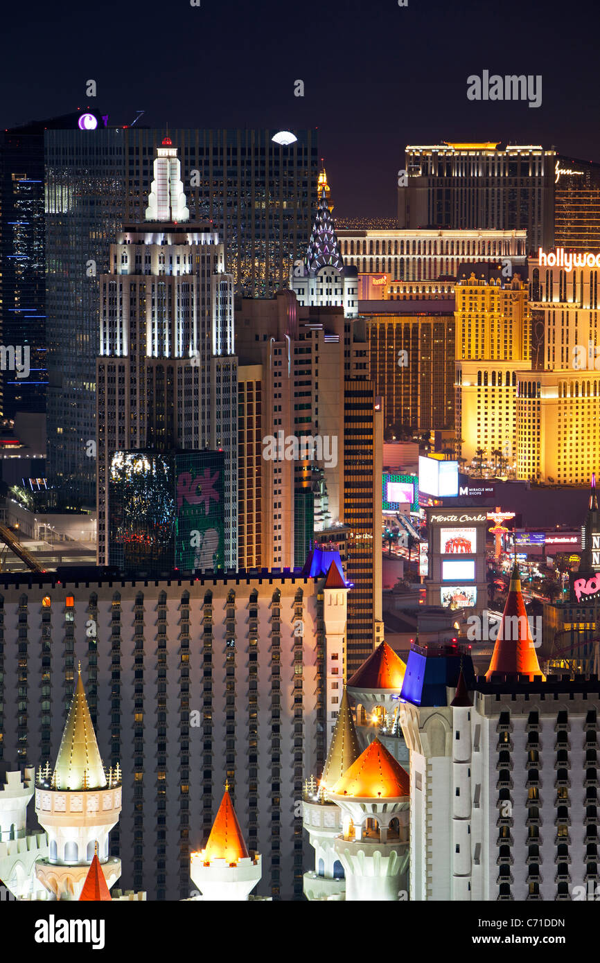Elevated view of casinos on The Strip, Las Vegas, Nevada, USA Stock Photo