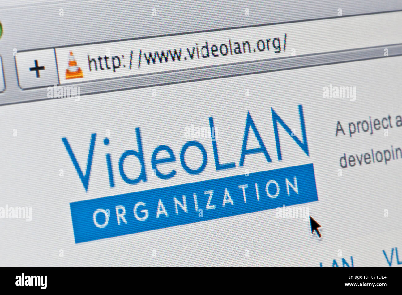 Close up of the VideoLan logo as seen on its website. (Editorial use only: print, TV, e-book and editorial website). Stock Photo