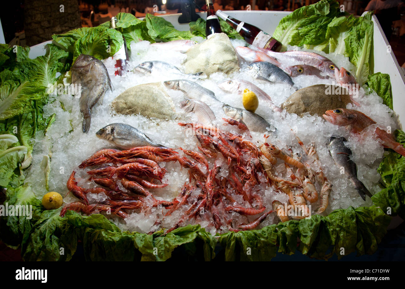 Display of seafood in restaurant, Garrucha, Almeria, Spain Stock Photo