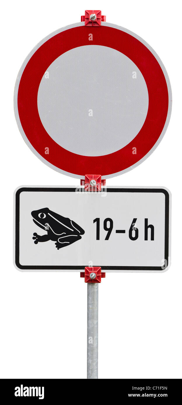 No through road because of frogs. Round sign. Isolated on white with clipping path Stock Photo