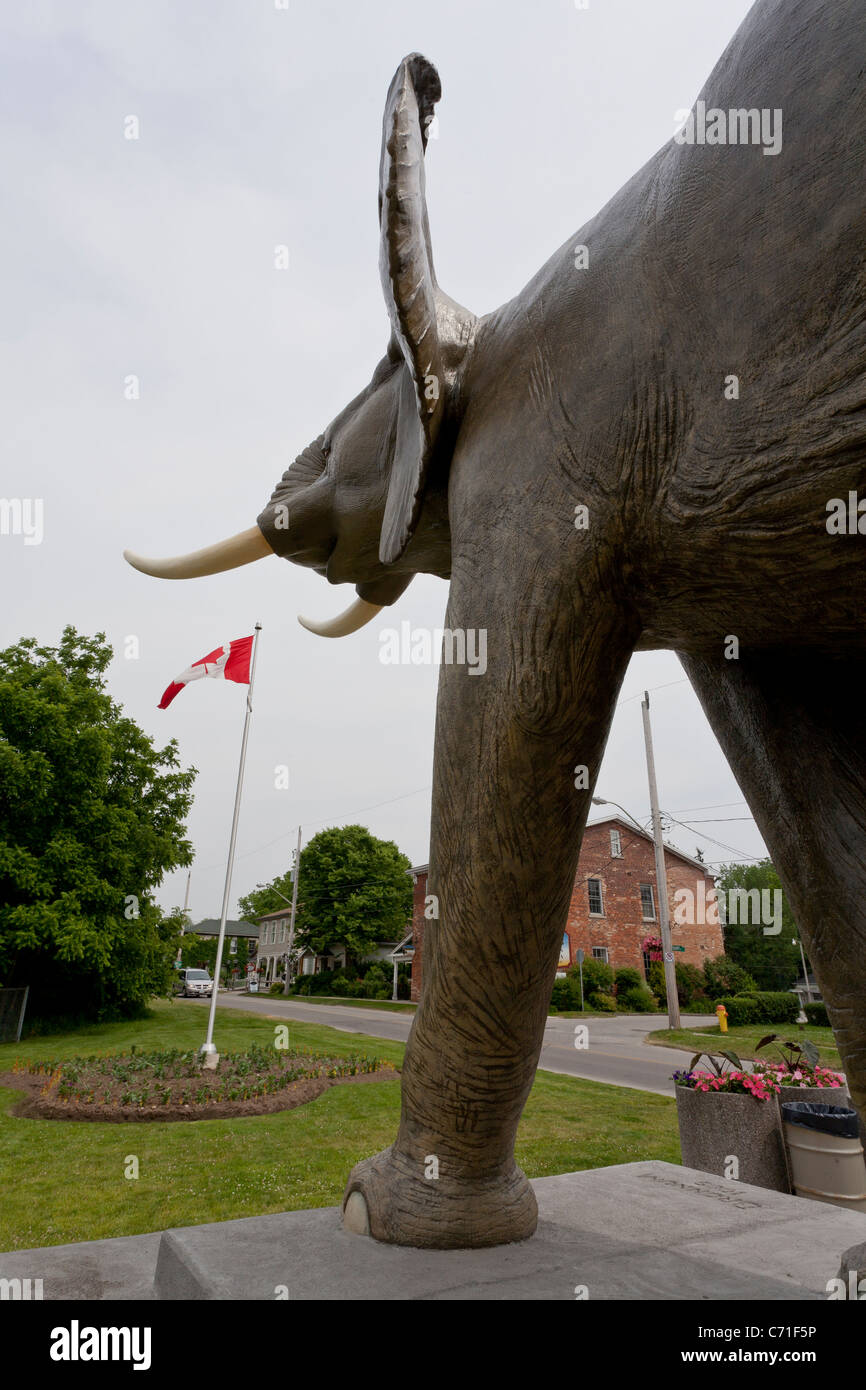Statue of Jumbo the Elephant with Canadian Flag. A lifesized statue of