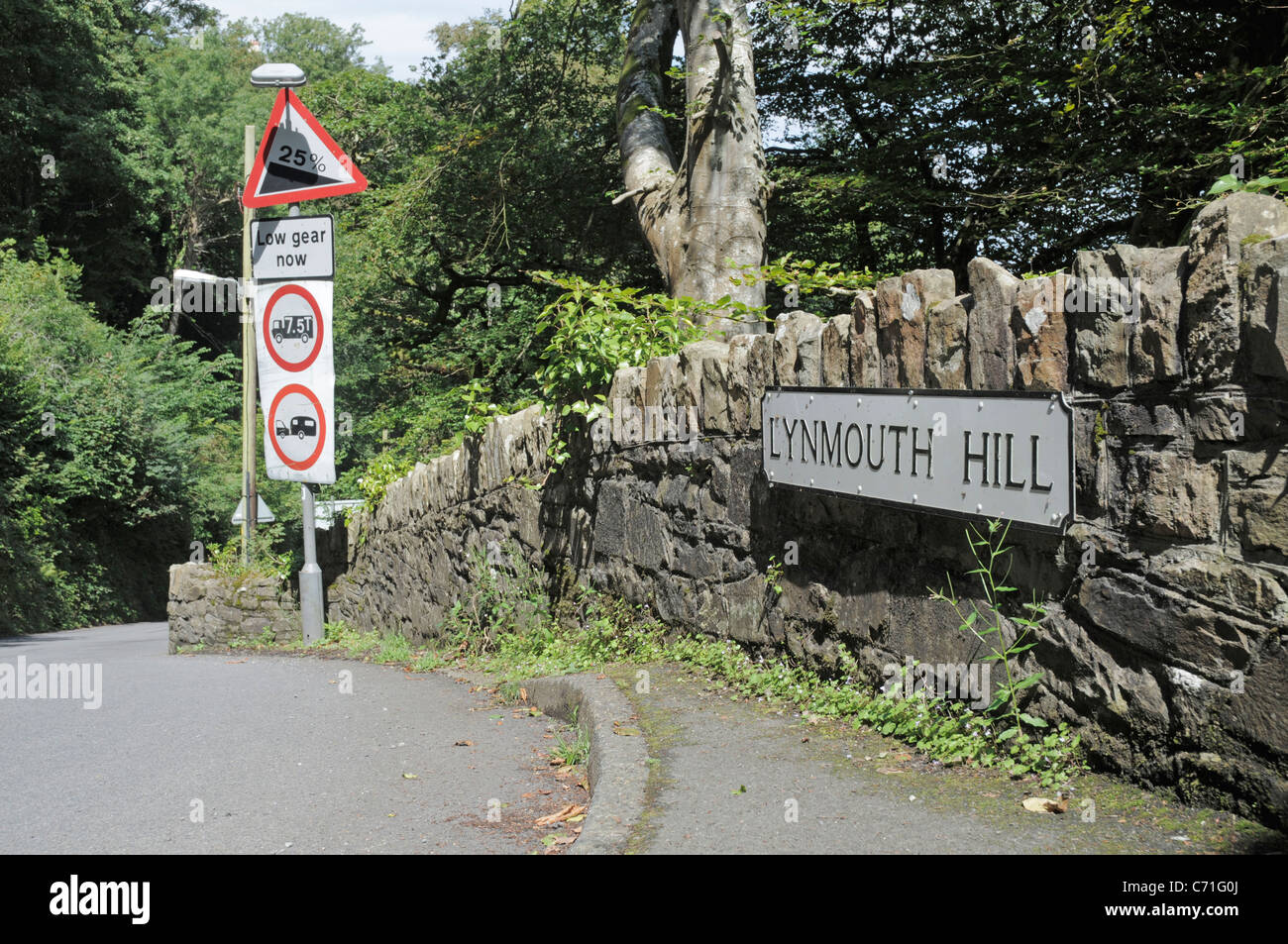 Lynmouth Hill Sign Stock Photo