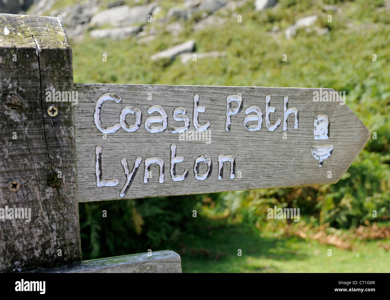 Coast Path to Lynton Sign Stock Photo