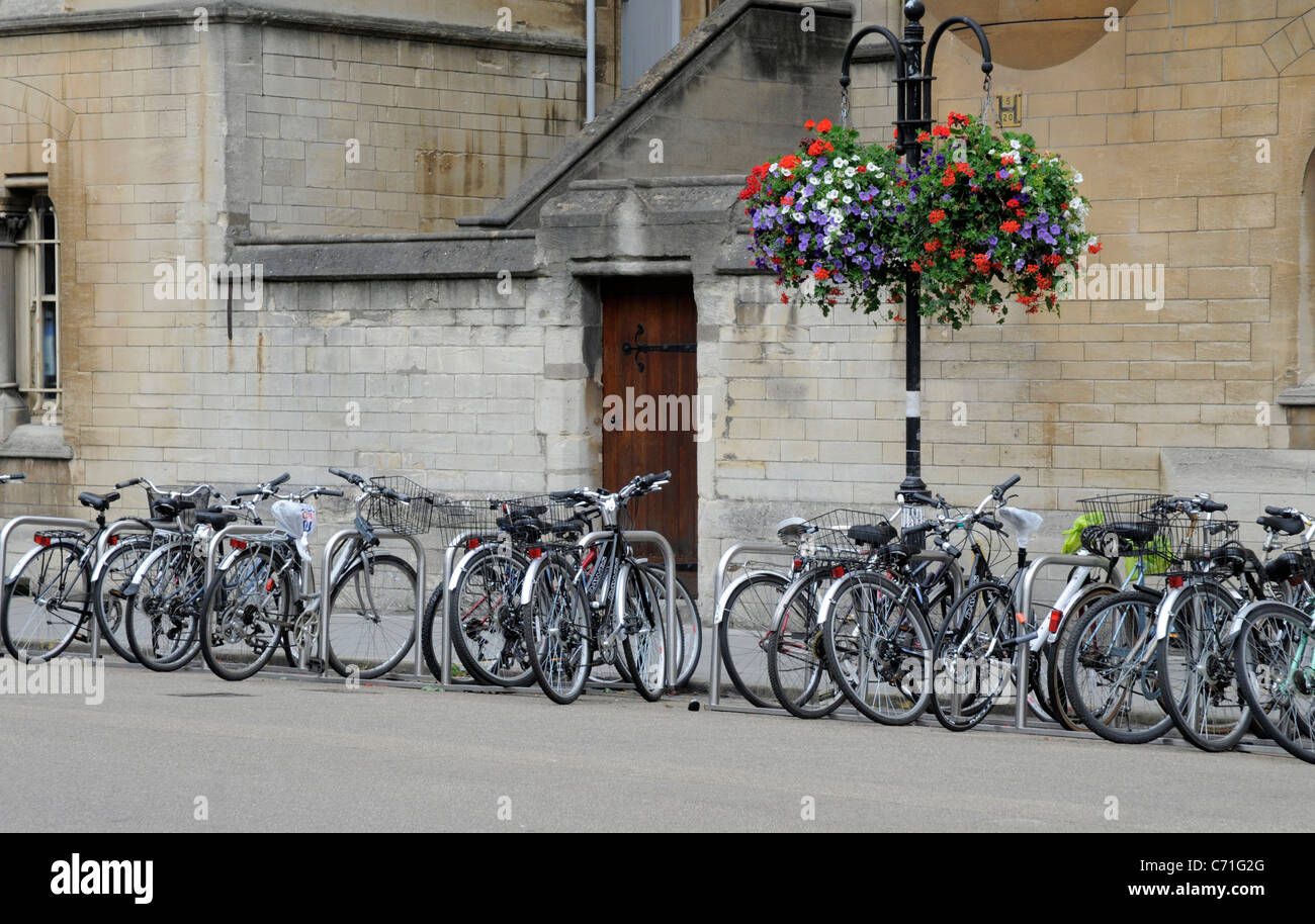 Bicycles Lined Up in Oxford, England Stock Photo