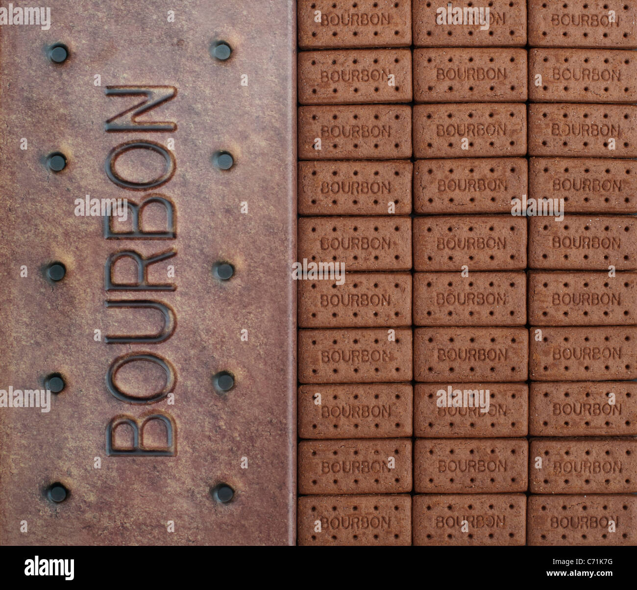 Chocolate Bourbon biscuits pattern with Tin Stock Photo