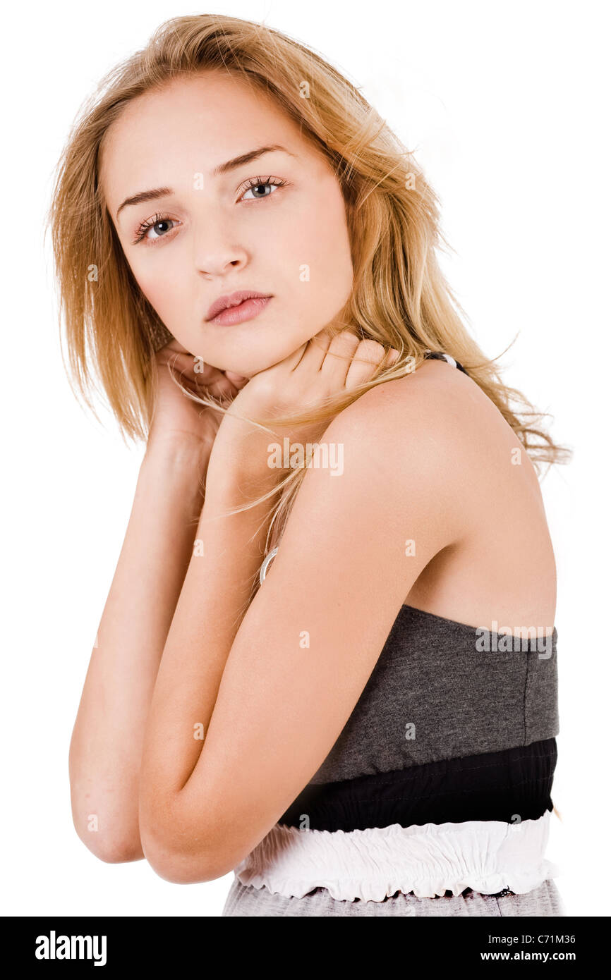 Portrait of young adult women model on a white background Stock Photo