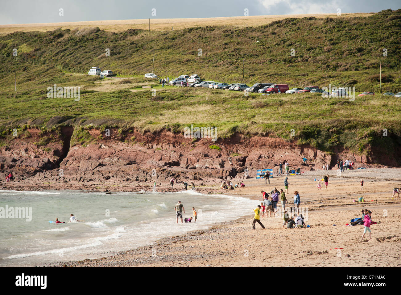 August Bank Holiday weekend, Manorbier beach , Pembrokeshire Coast National Park, Wales UK 2011 Stock Photo