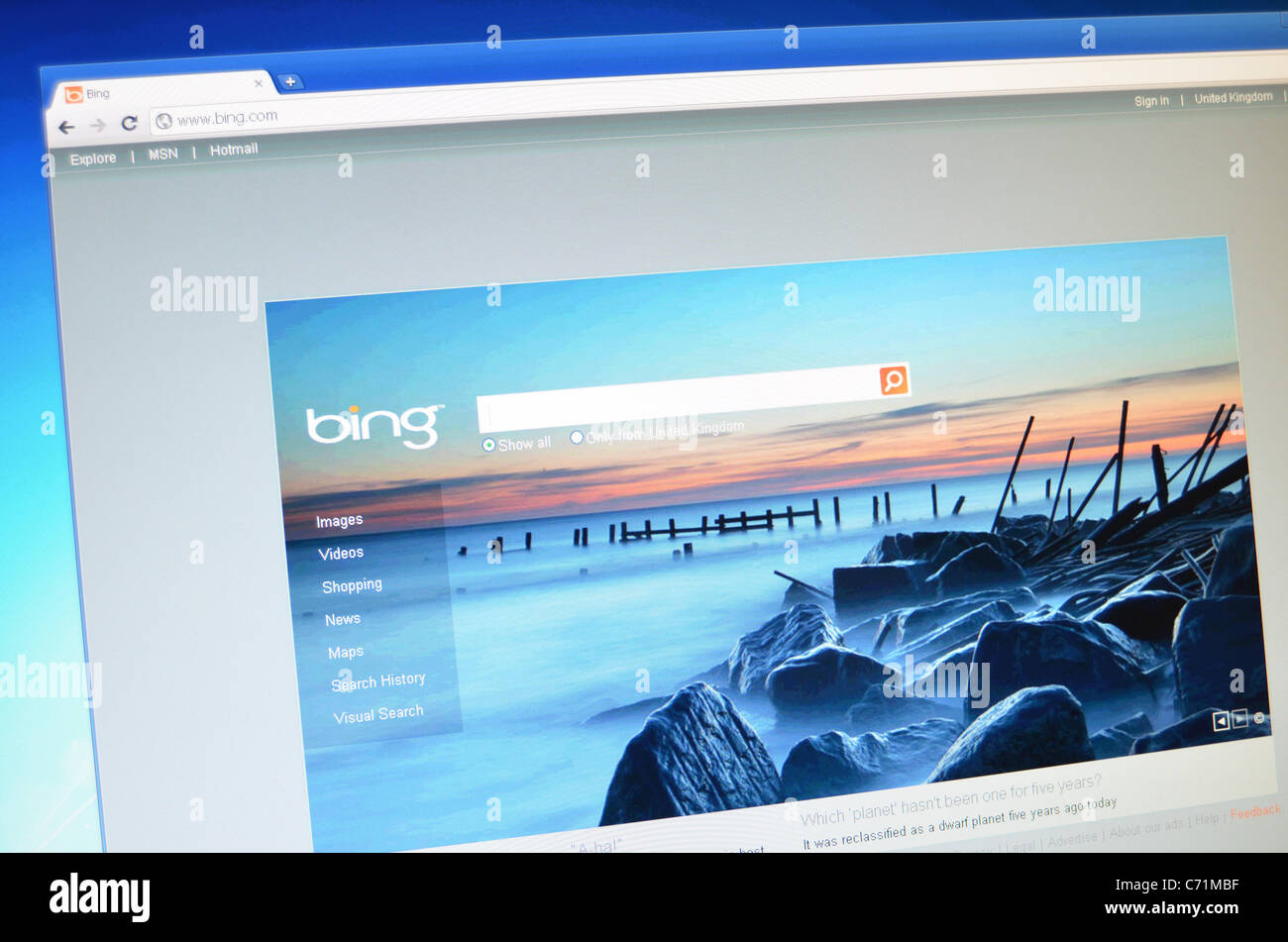 Bing Microsoft search screenshot Stock Photo