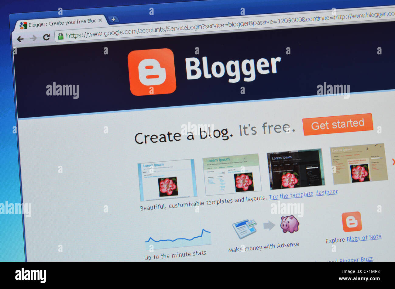 Papular Bloger Blogger screenshot of popular blog platform Stock Photo - Alamy