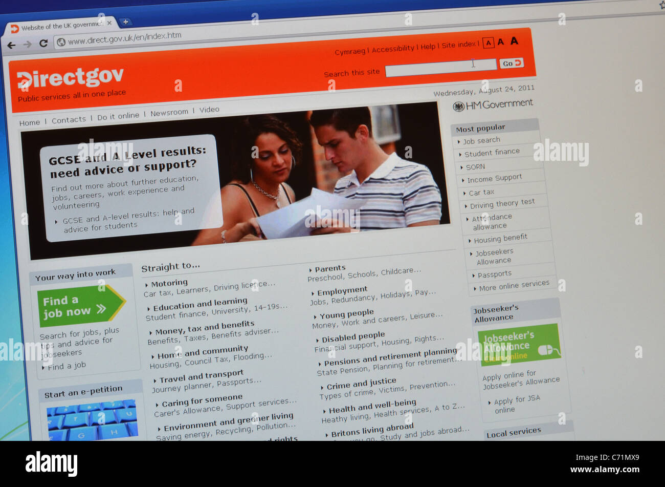 Directgov website screengrab Stock Photo