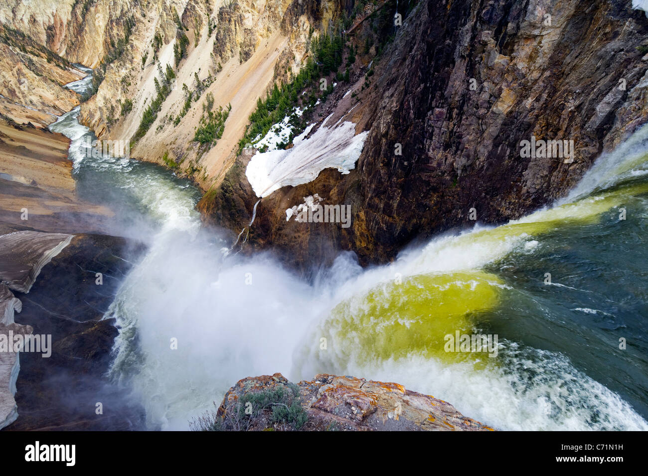 Lower Yellowstone Falls cascades into the valley below in Yellowstone National Park, Wyoming. Stock Photo