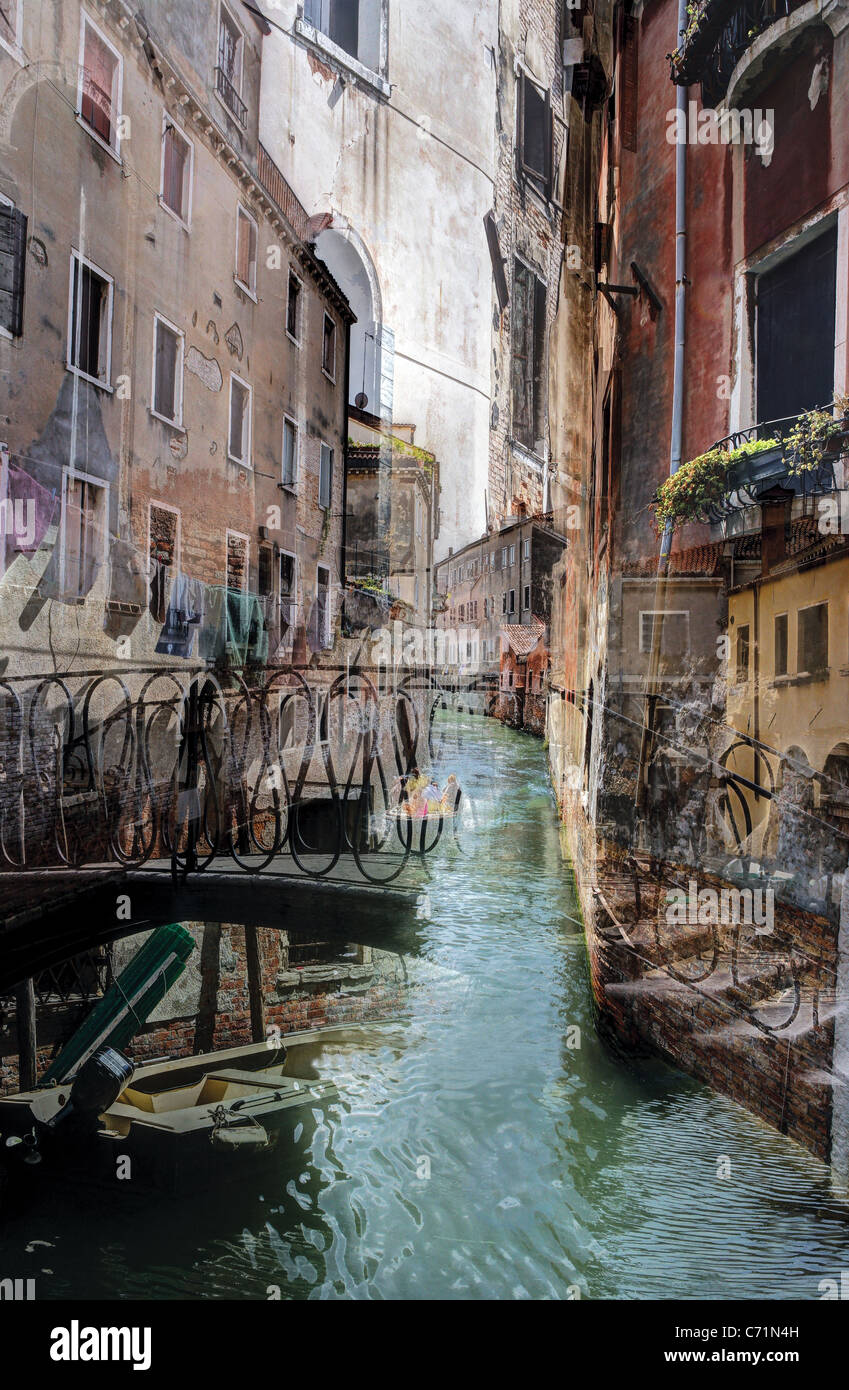 HDR (High Dynamic Range) multi-layered rendition of Venice and its canals Stock Photo