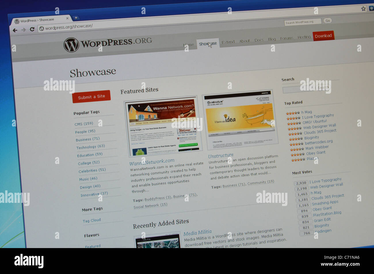 Wordpress.org website screenshot of blogging platform Stock Photo