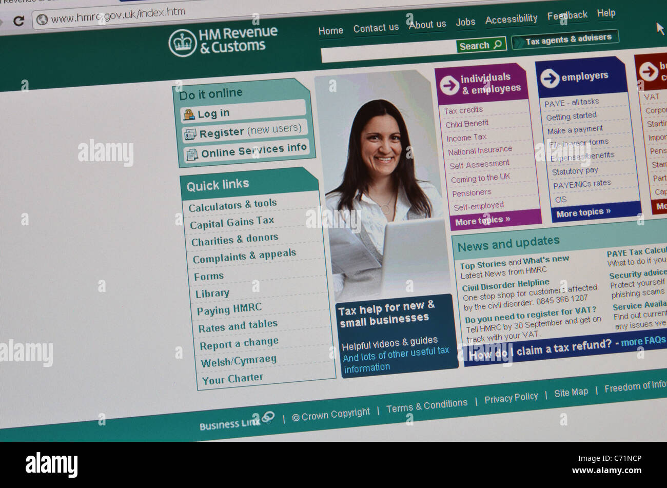 HM Revenue and Customs website homepage screenshot Stock Photo