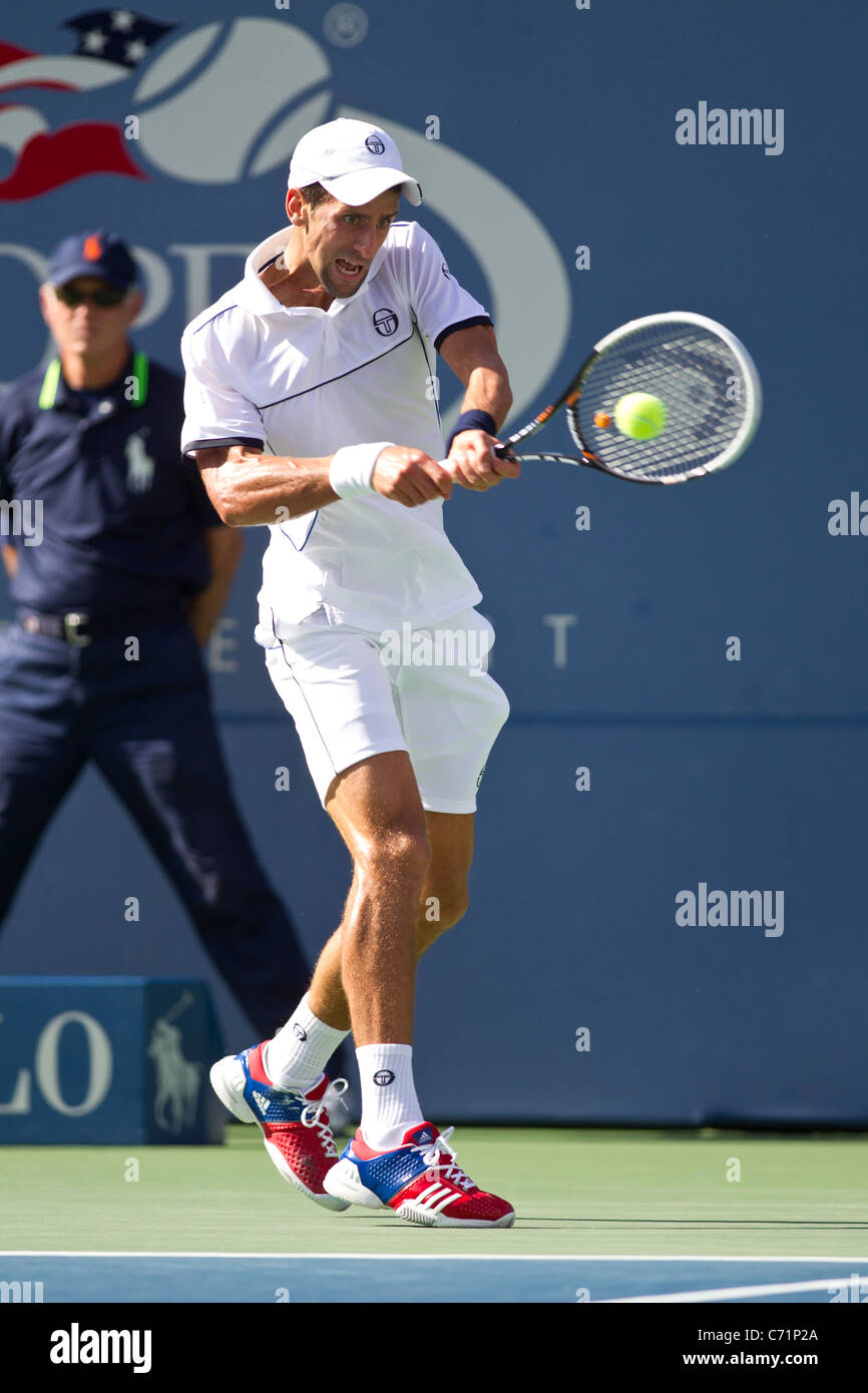 Novak Djokovic (SRB) competing at the 2011 US Open Tennis. Stock Photo