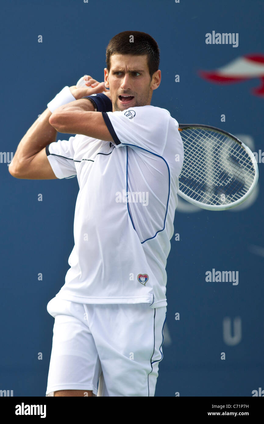 Novak Djokovic (SRB) competing at the 2011 US Open Tennis. Stock Photo