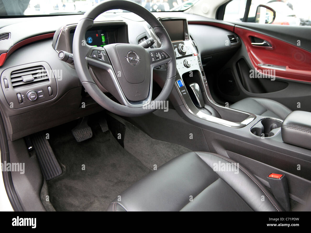 Ecovelocity motor festival London - Vauxhall Ampera interior Stock Photo