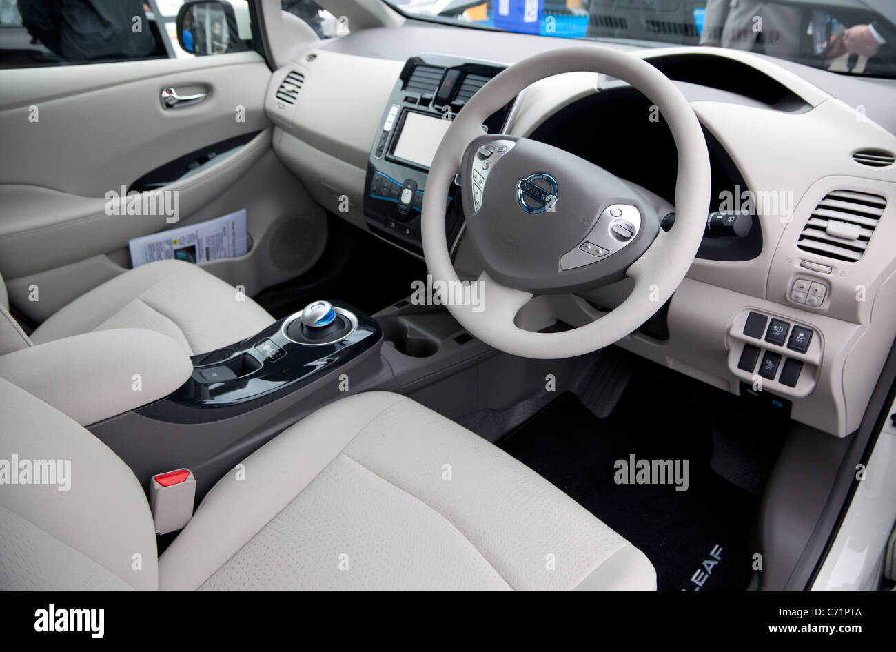 Ecovelocity motor festival London - Nissan Leaf electric car interior Stock Photo