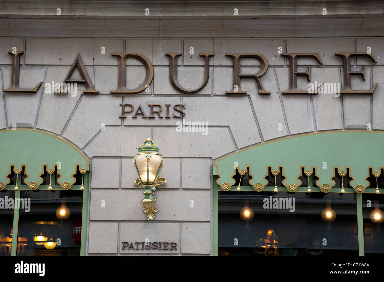 Laduree Cafe and Restaurant on Champs-Elysees, Paris, France Stock Photo