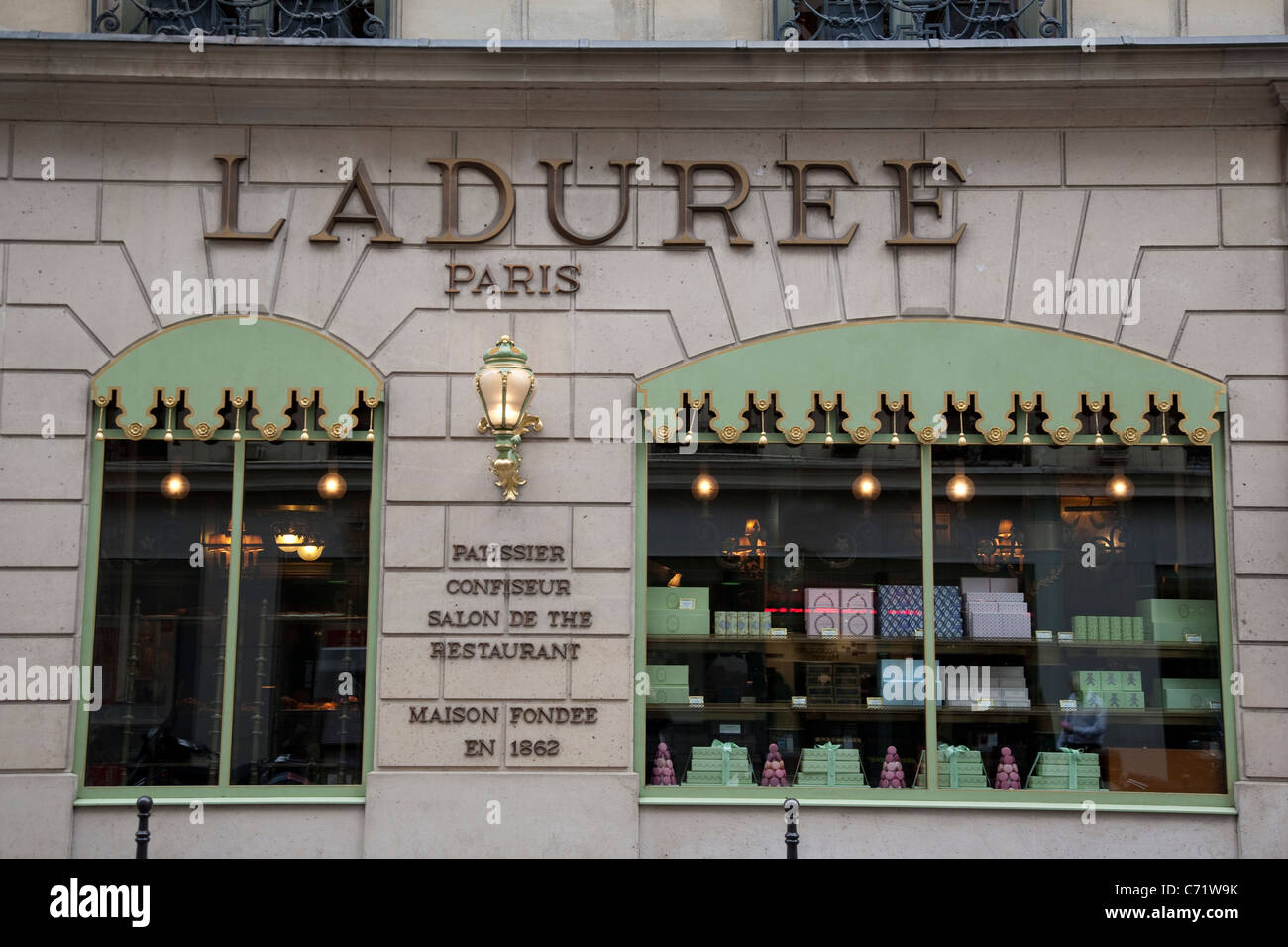 Laduree Cafe and Restaurant on Champs-Elysees, Paris, France Stock Photo