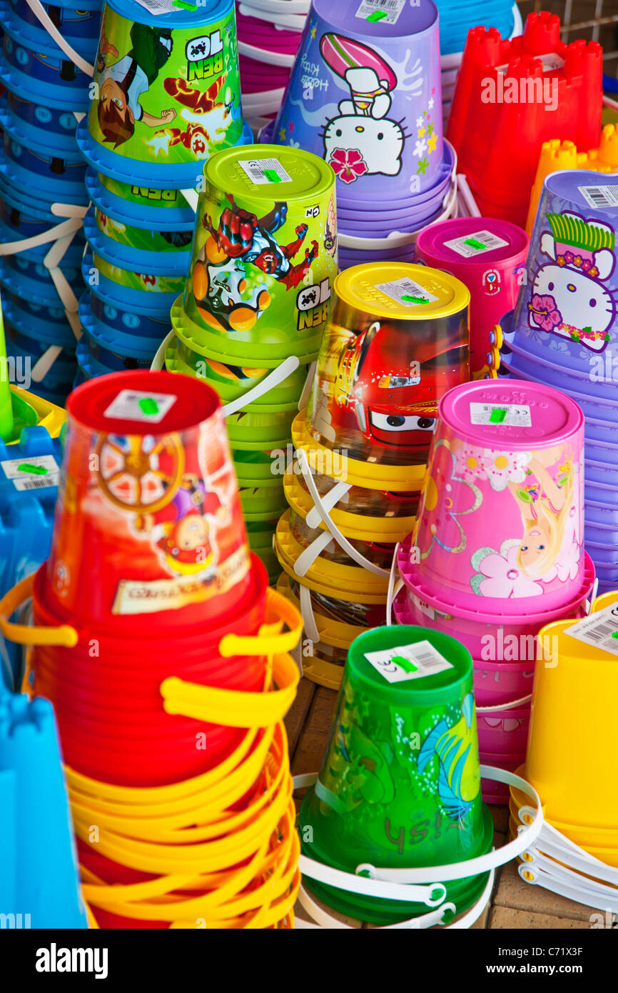 coloured plastic buckets