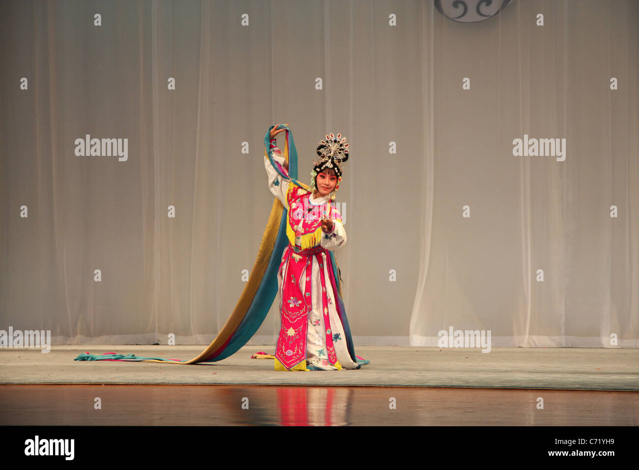 Female Dancer with colourful ribbon cloth performs at the Beijing Opera ...