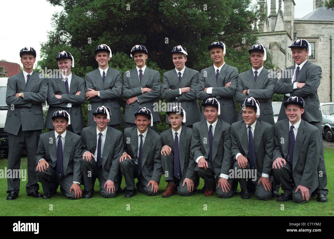 Michael Owen and graduates including Wes Brown & Mark Jones at Football Association’s School of Excellence at Lilleshall 1996 Stock Photo